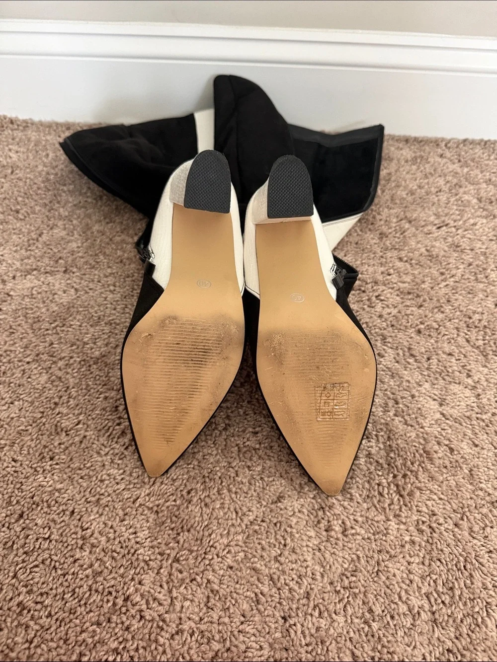 SHEIN Black and White Two-Tone Over-the-Knee Pointed Boots